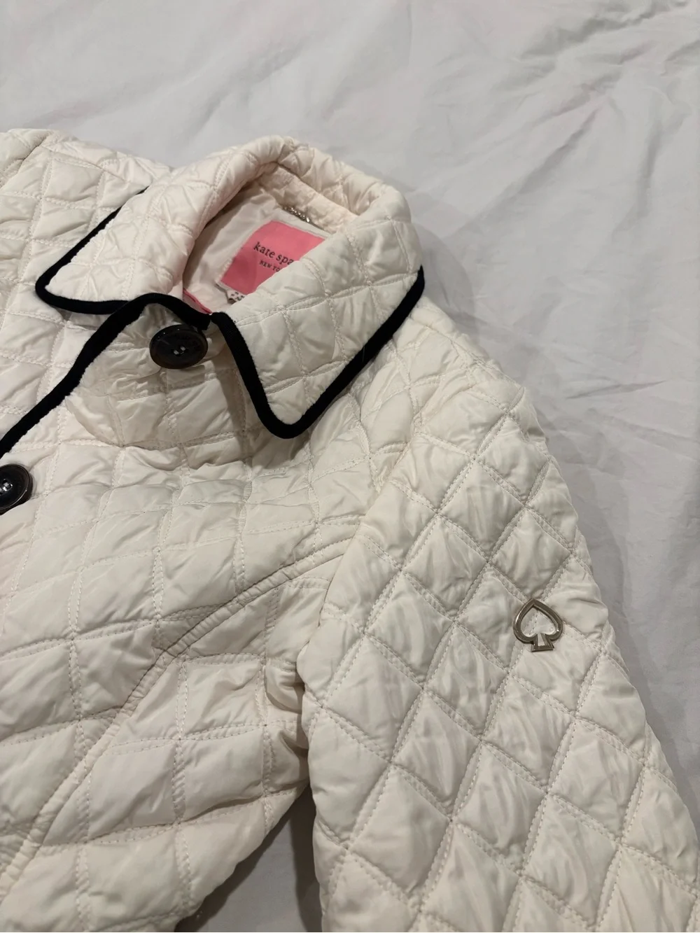 Kate Spade Cream Quilted Jacket with Black Piping Excellent condition